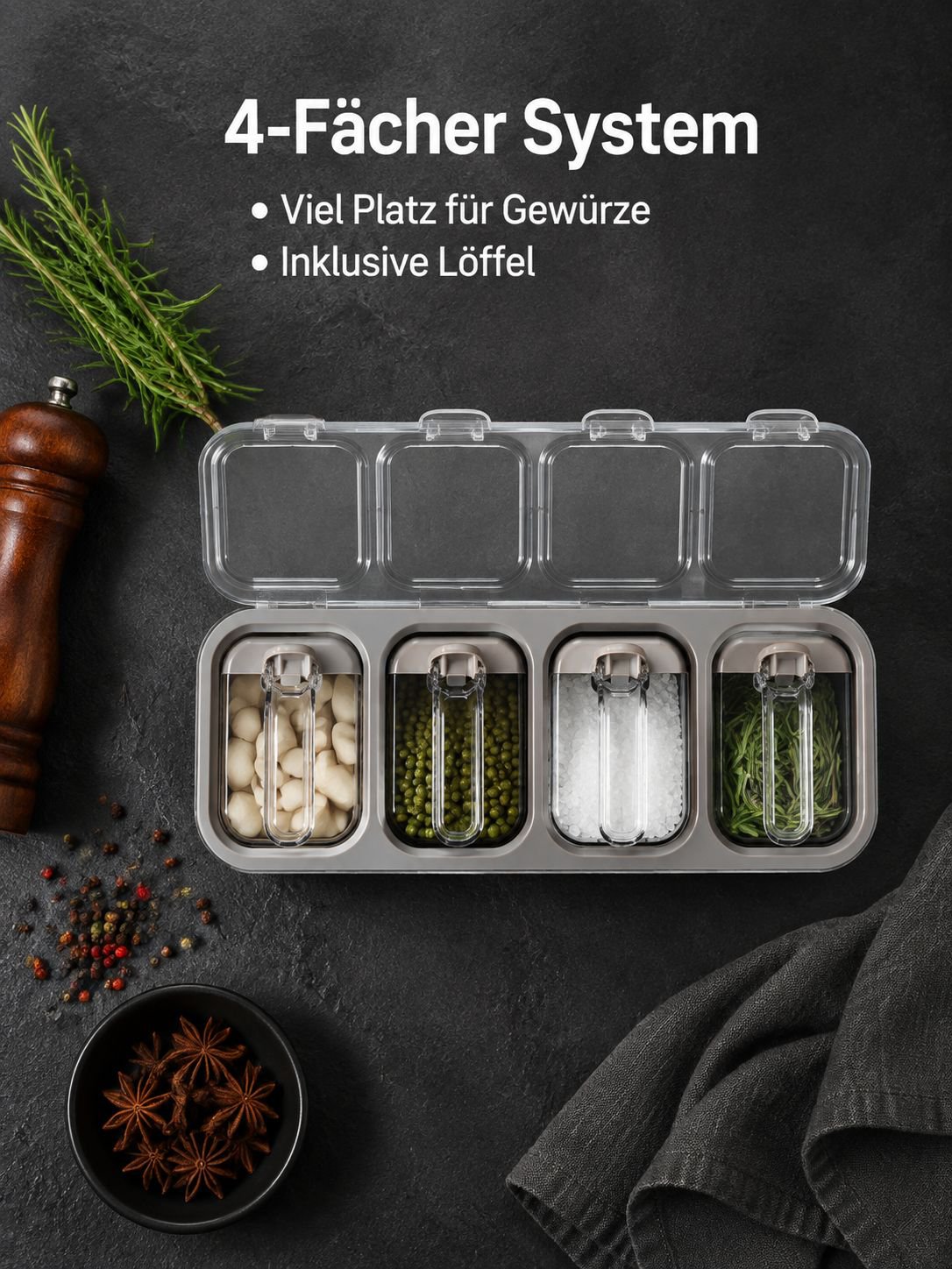 Multifunktionale Aufbewahrungsbox für Salz und Gewürze