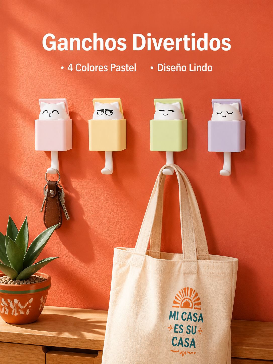 Lindo gancho para gato, gancho de pared telescópico, gancho de pared multiusos, adhesivo sin daños, 