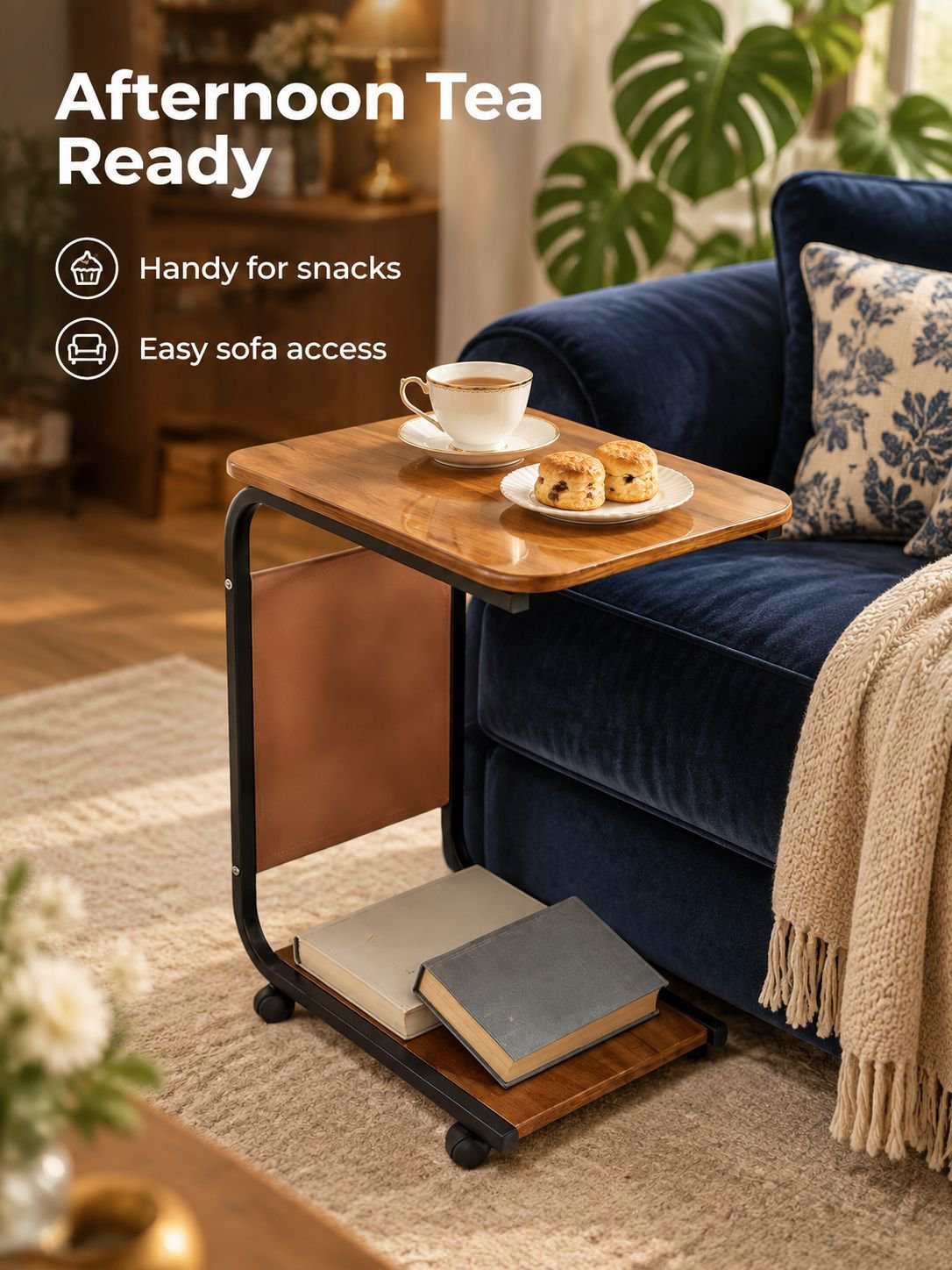 Multifunctional small sofa side table beside modern couch