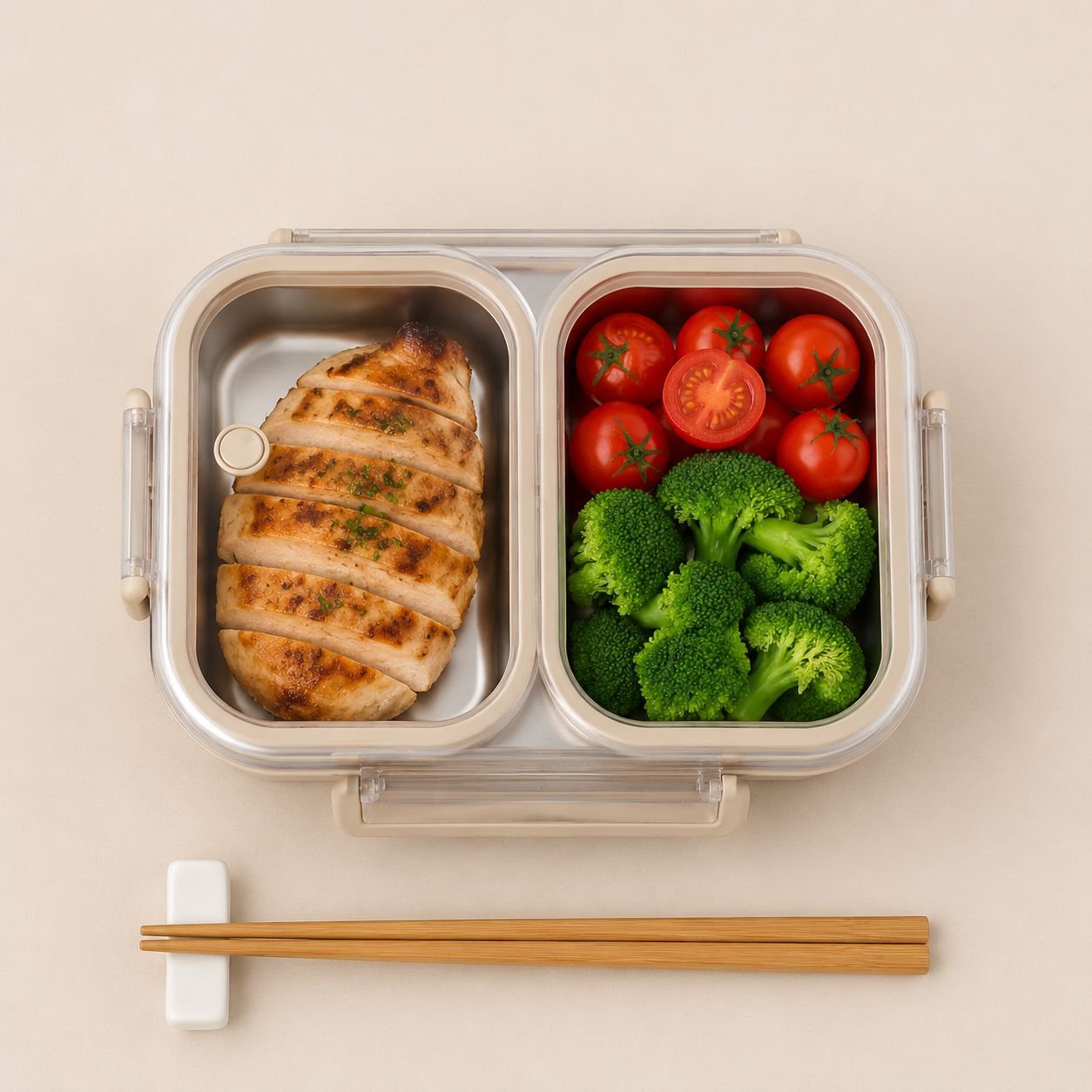 Portable stainless steel bento box for travel and picnics