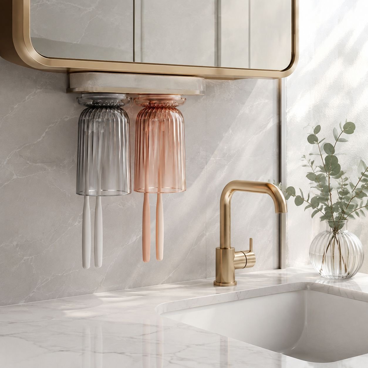 No-Drill Wall-Mounted Magnetic Toothbrush Holder Set