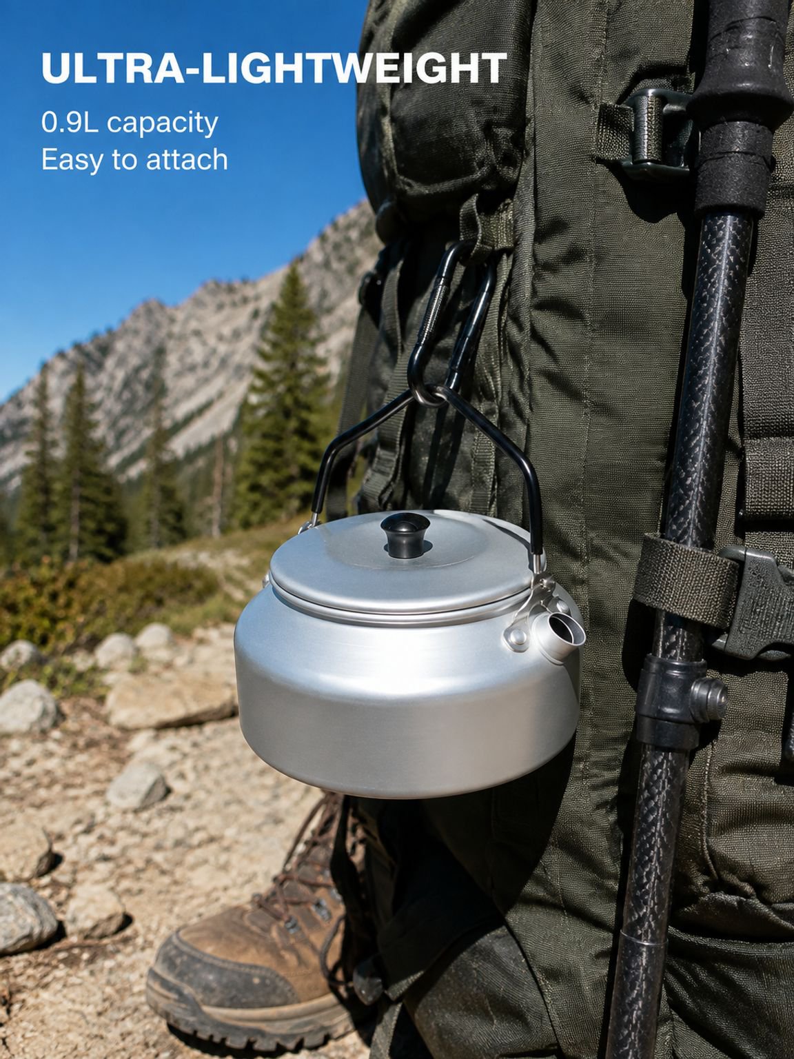 Outdoor kettle boiling water on a camp stove