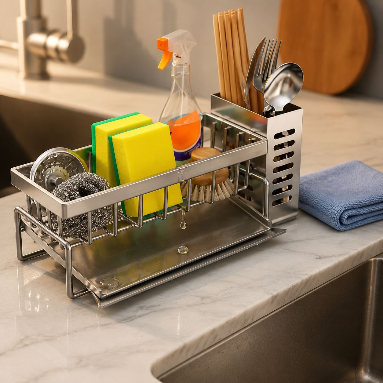 Kitchen Sponge Rag Storage Basket Dishwashing Sink Organizer
