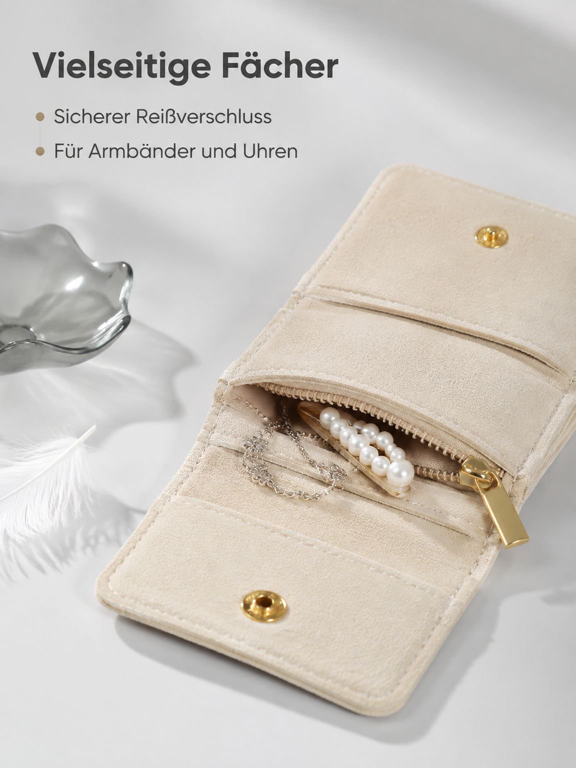 Tragbare Schmucktasche mit Fächern – Reise-Organizer für Ringe, Ohrringe und Schmuck