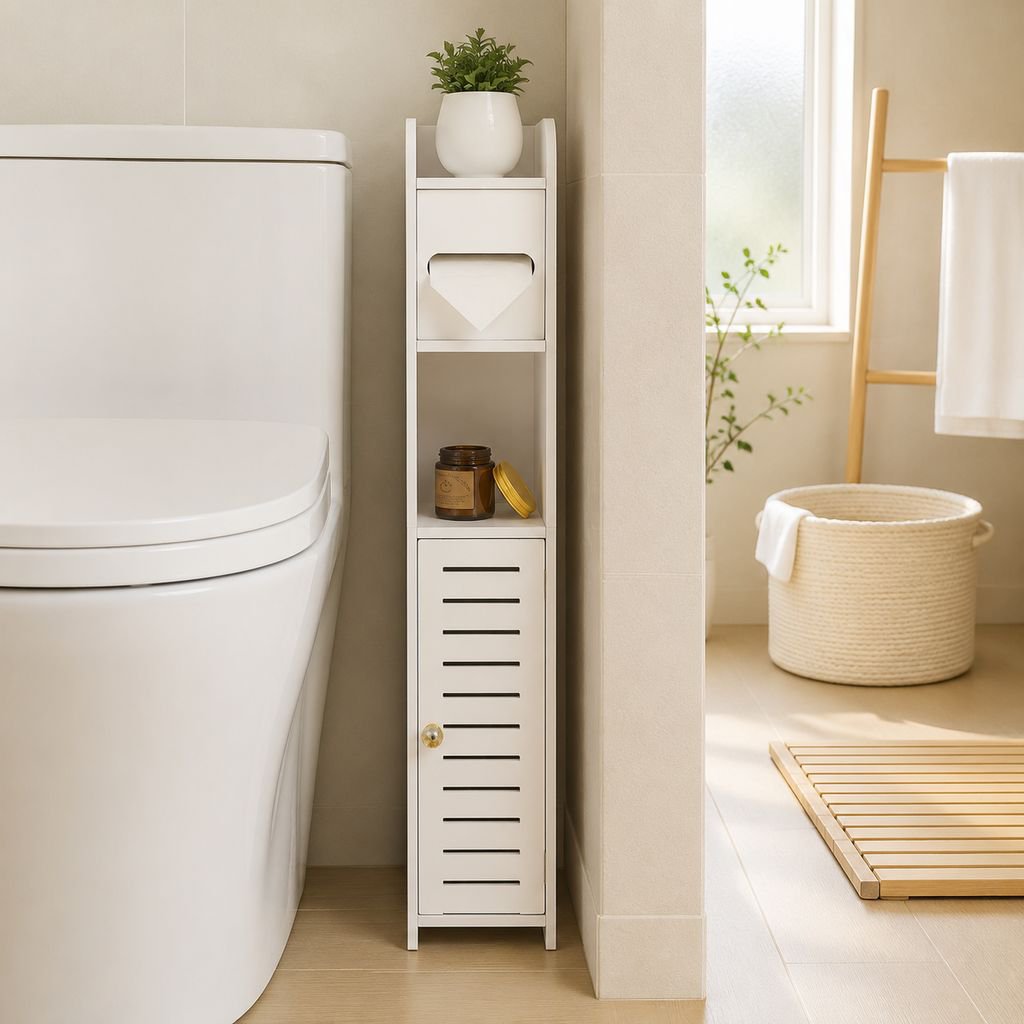 バスルーム用スリム収納棚、床置き収納キャビネット、トイレ収納ラック、トイレ収納棚