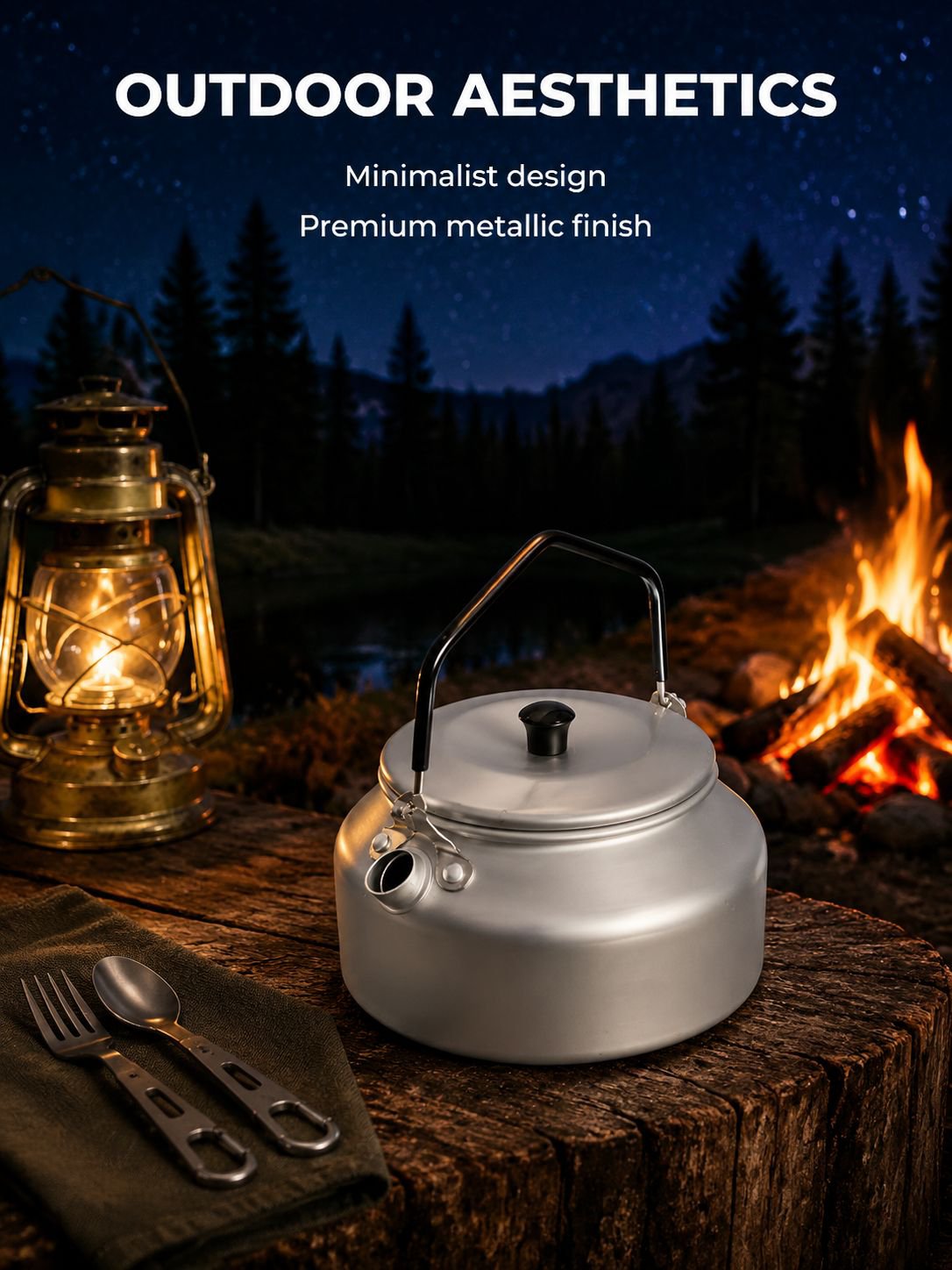 Camping kettle in use at a scenic outdoor campsite