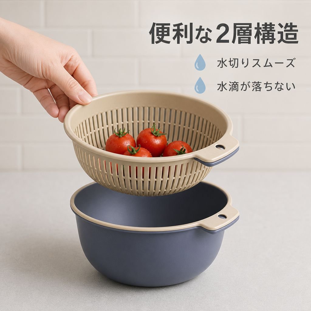 家庭用二重構造プラスチック排水カゴ