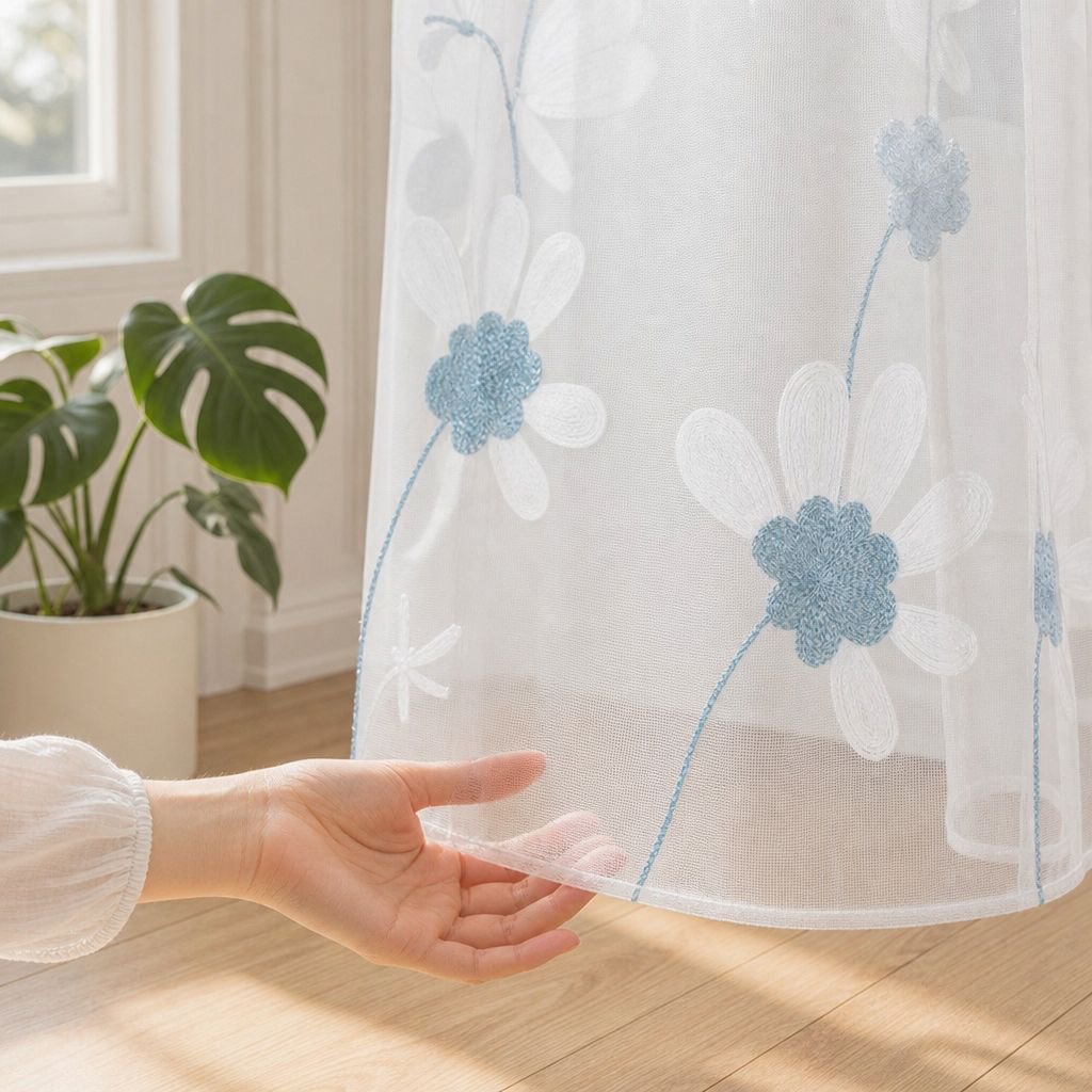 Window screen with chrysanthemum embroidery, simple and transparent modern fabric, suitable for livi
