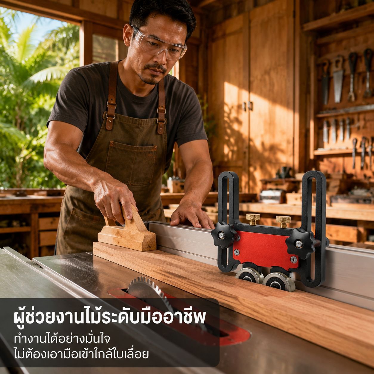 คู่มือกดและดันสำหรับโต๊ะเลื่อย, ปรับได้, ลูกกลิ้งแบริ่งคู่, อะลูมิเนียมอัลลอยด์