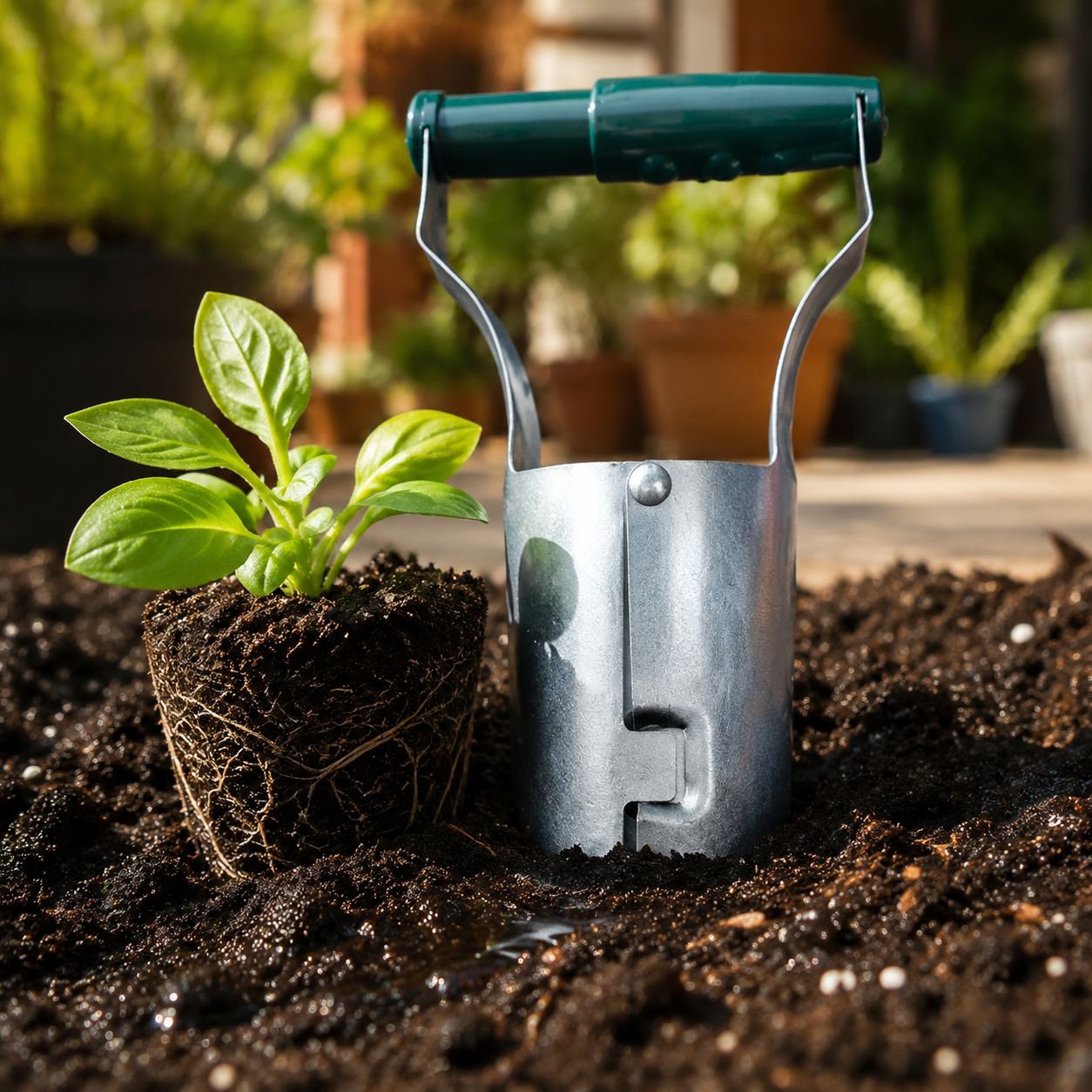 Plantador cilíndrico para trasplante de hortalizas y flores