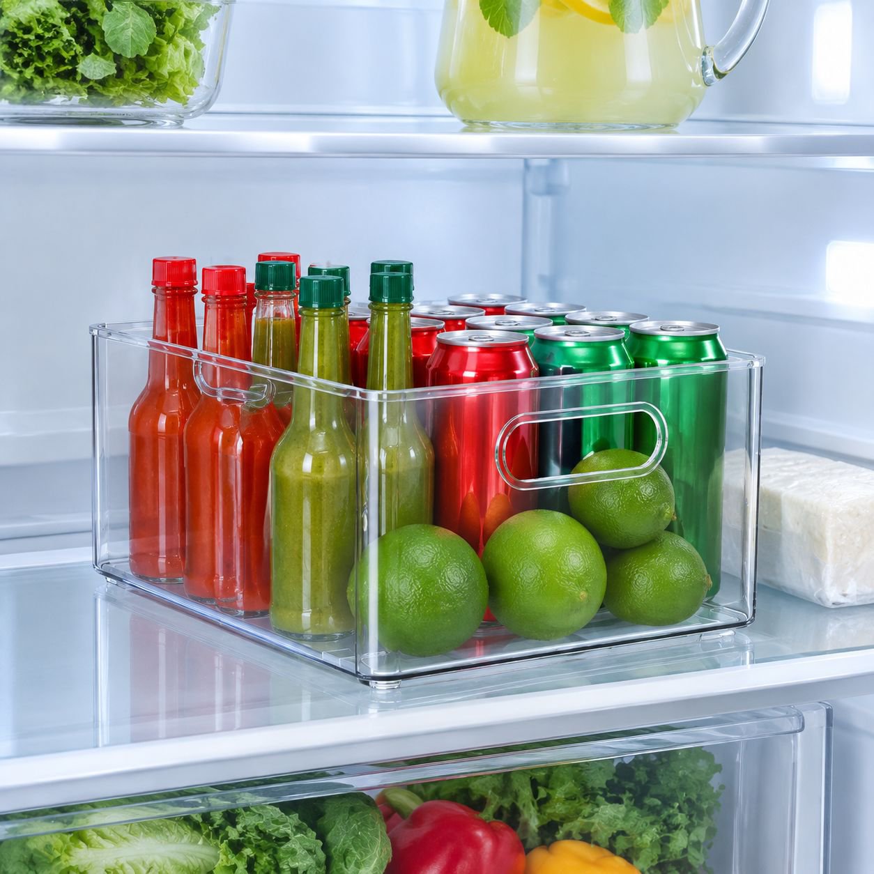 Caja organizadora transparente multifuncional para artículos diversos y snacks, cesta de escritorio