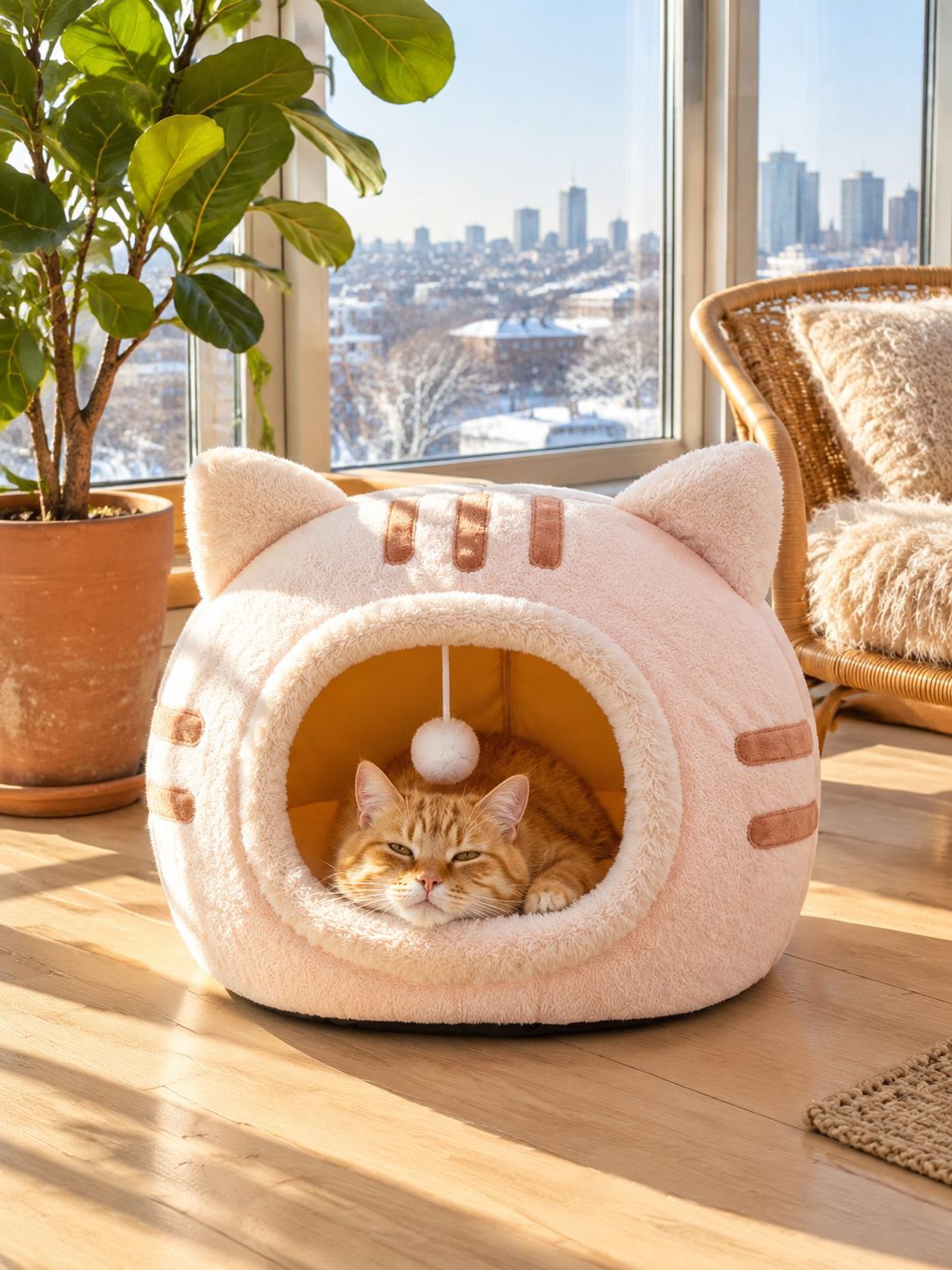 Katzen Schlafplatz mit offenem Zugang und gemütlicher Höhle