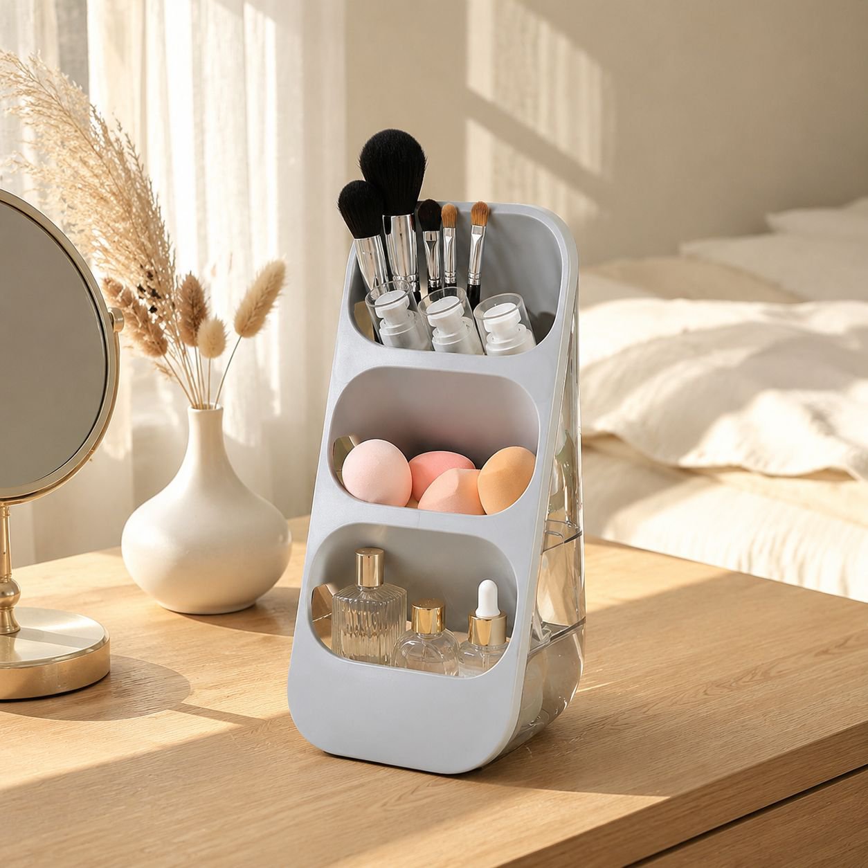 Luxury Desktop Organizer, Three-Layer Compartment Design, Multi-Purpose Storage Box