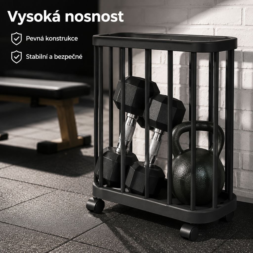Multifunkční koupelnový regál na kolečkách na uložení jógamatky, fitness vybavení a špinavého prádla