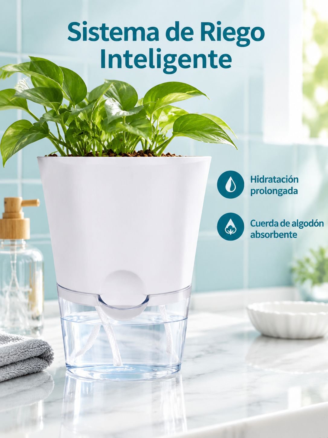 Maceta interior autoirrigable para suculentas, imitación cerámica, para personas ocupadas