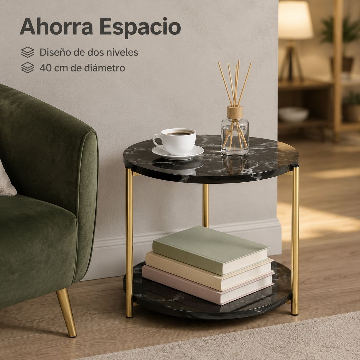 Mesa auxiliar redonda de dos niveles