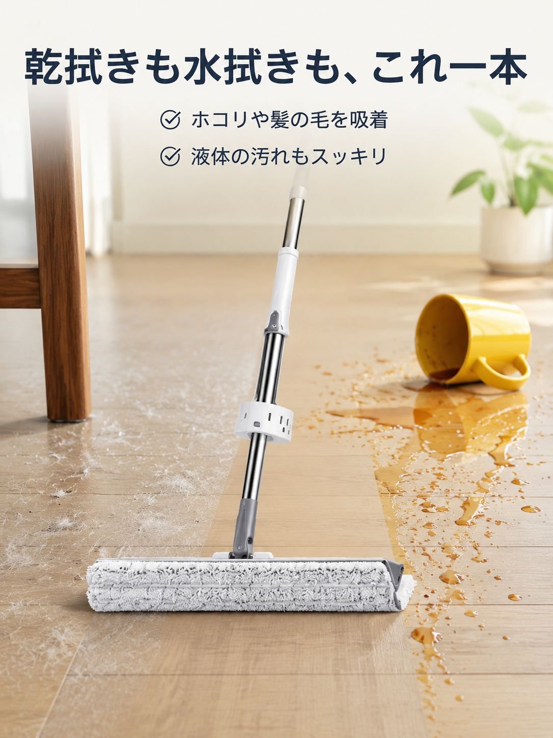 ハンズフリー三角形両面フラットモップクロス 特大サイズ 乾湿両用 家庭用掃除用