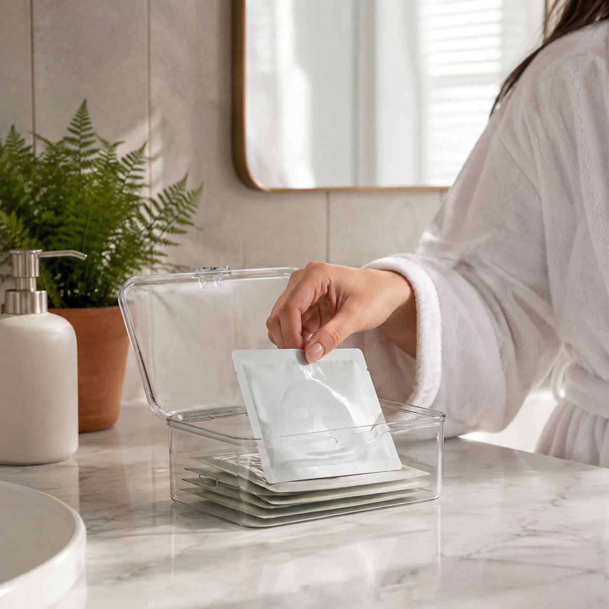 Compact face mask organizer for desktop