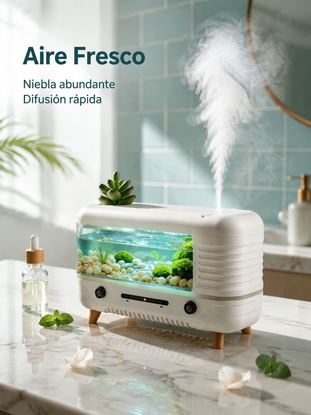 Difusor de aroma creativo con fuente de agua, luces decorativas