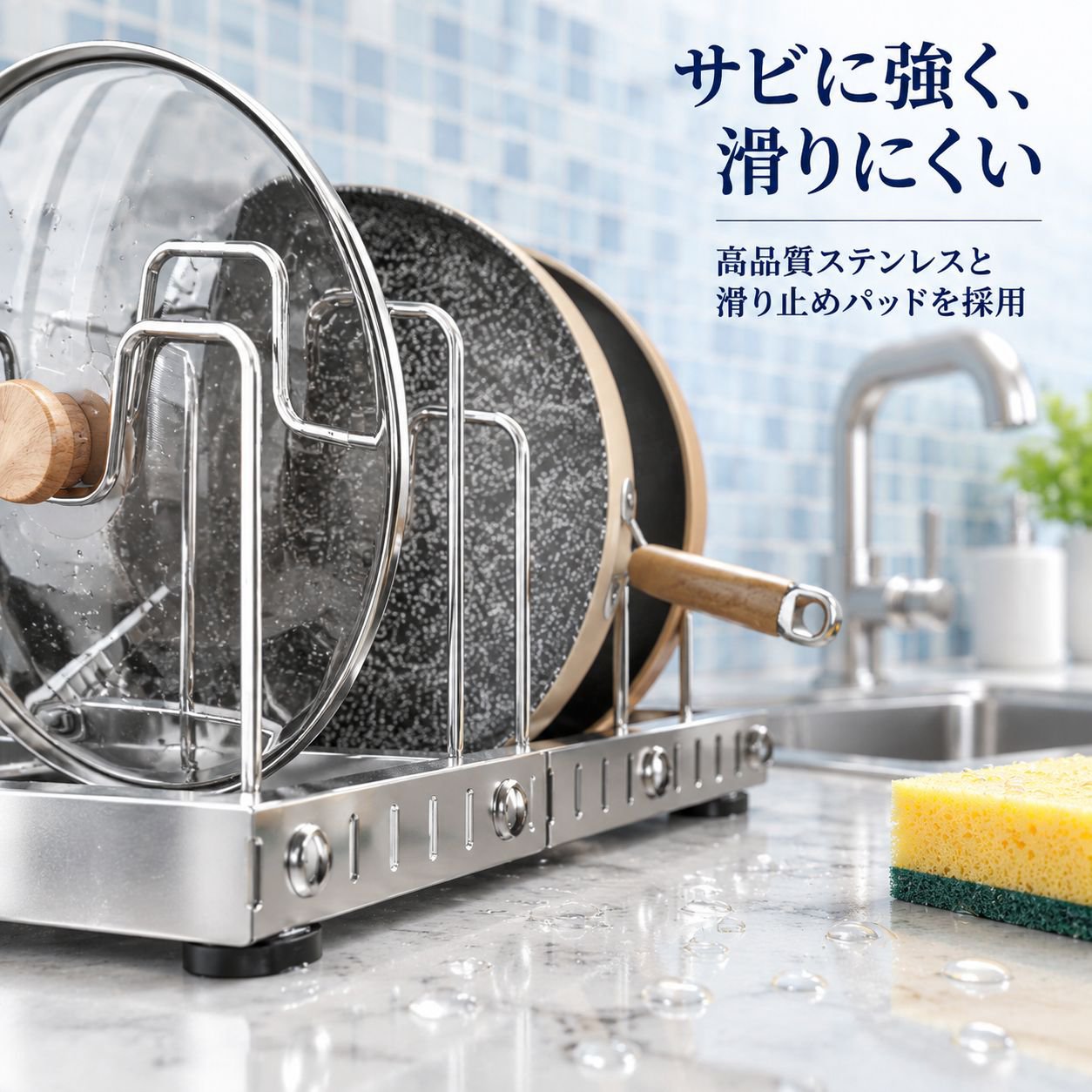 調節・伸縮可能なステンレス製調理器具・皿収納ラック