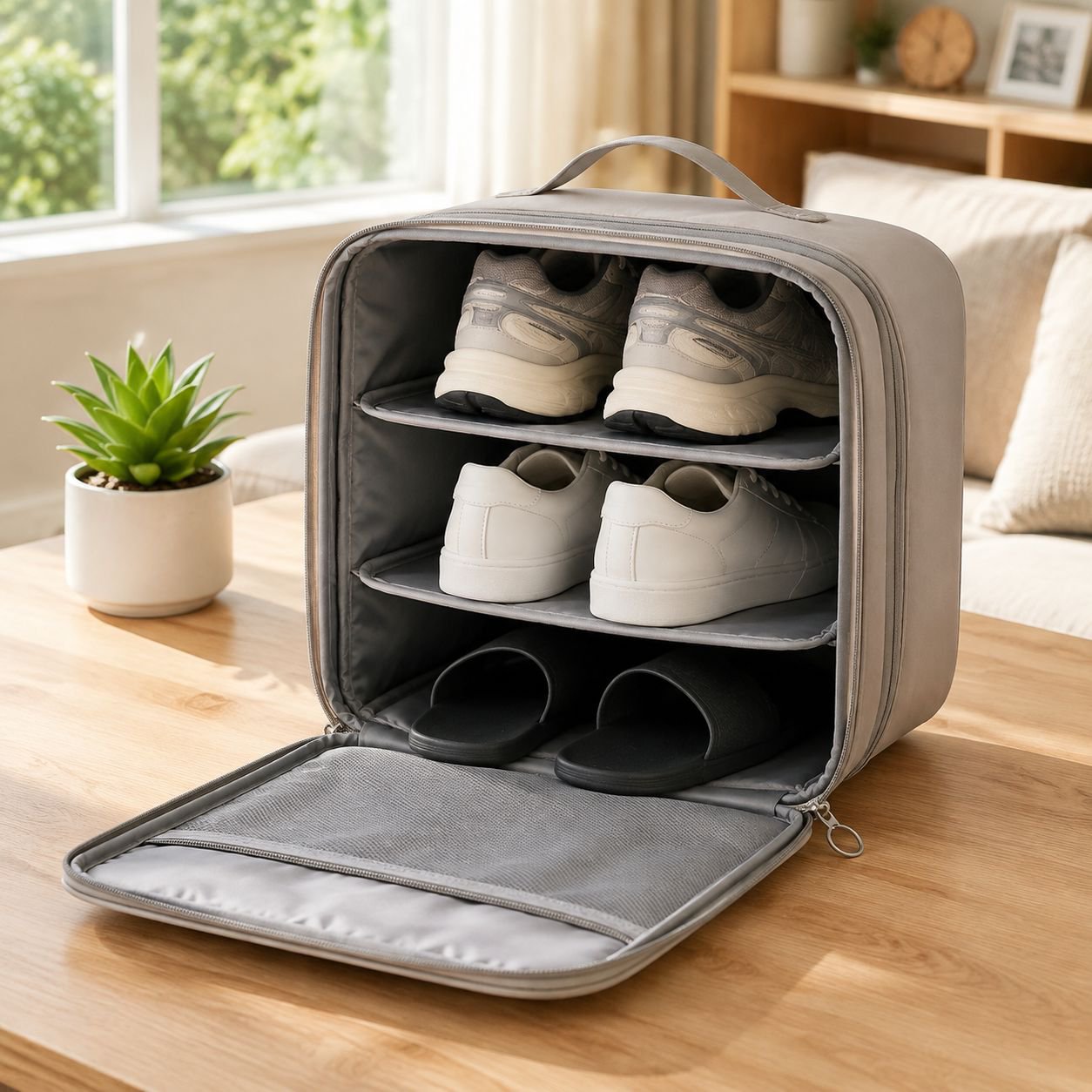 Portable Three-Layer Foldable Shoe Bag for Travel