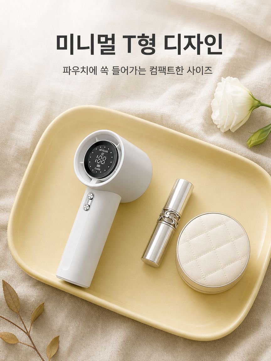 책상 위에서 사용 중인 고속 핸디 선풍기