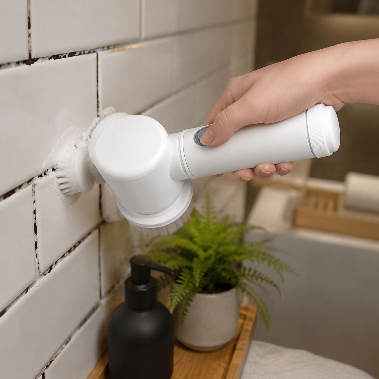 USB rechargeable cleaning brush for kitchen and bathroom use