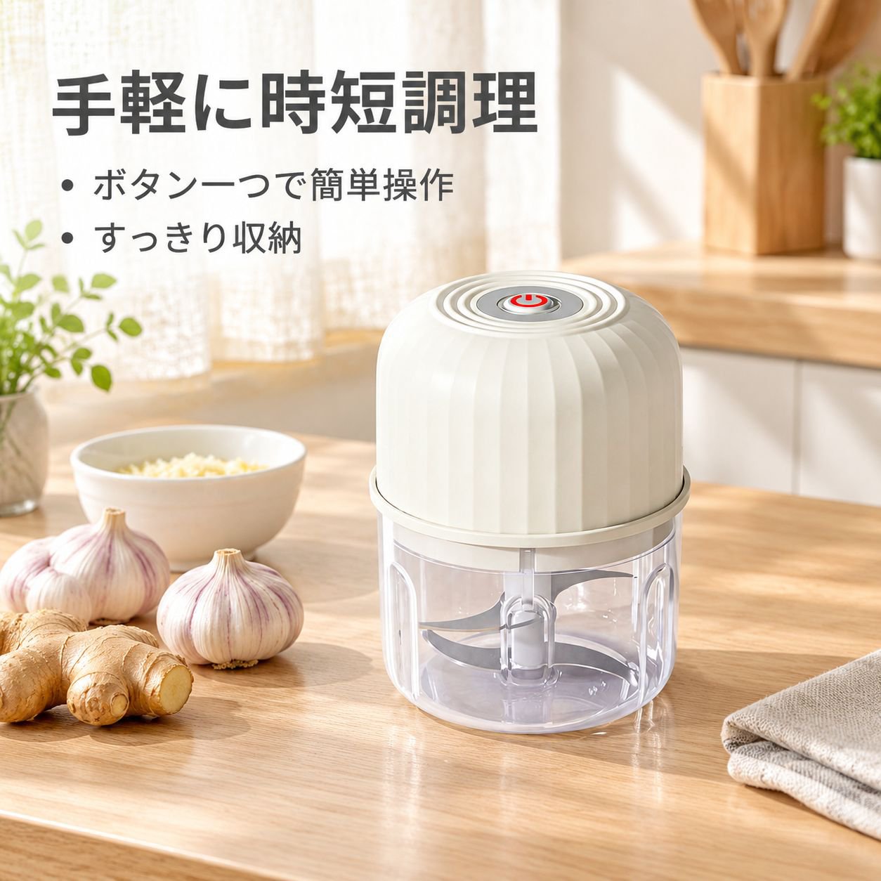 電動ニンニク潰し器 みじん切り器 小型 家庭用 ニンニクチョッパー 離乳食 肉 薬味 フードプロセッサー