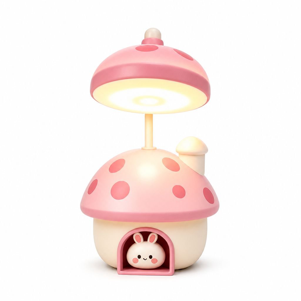 Lámpara de escritorio USB con forma de conejo y seta, adorable