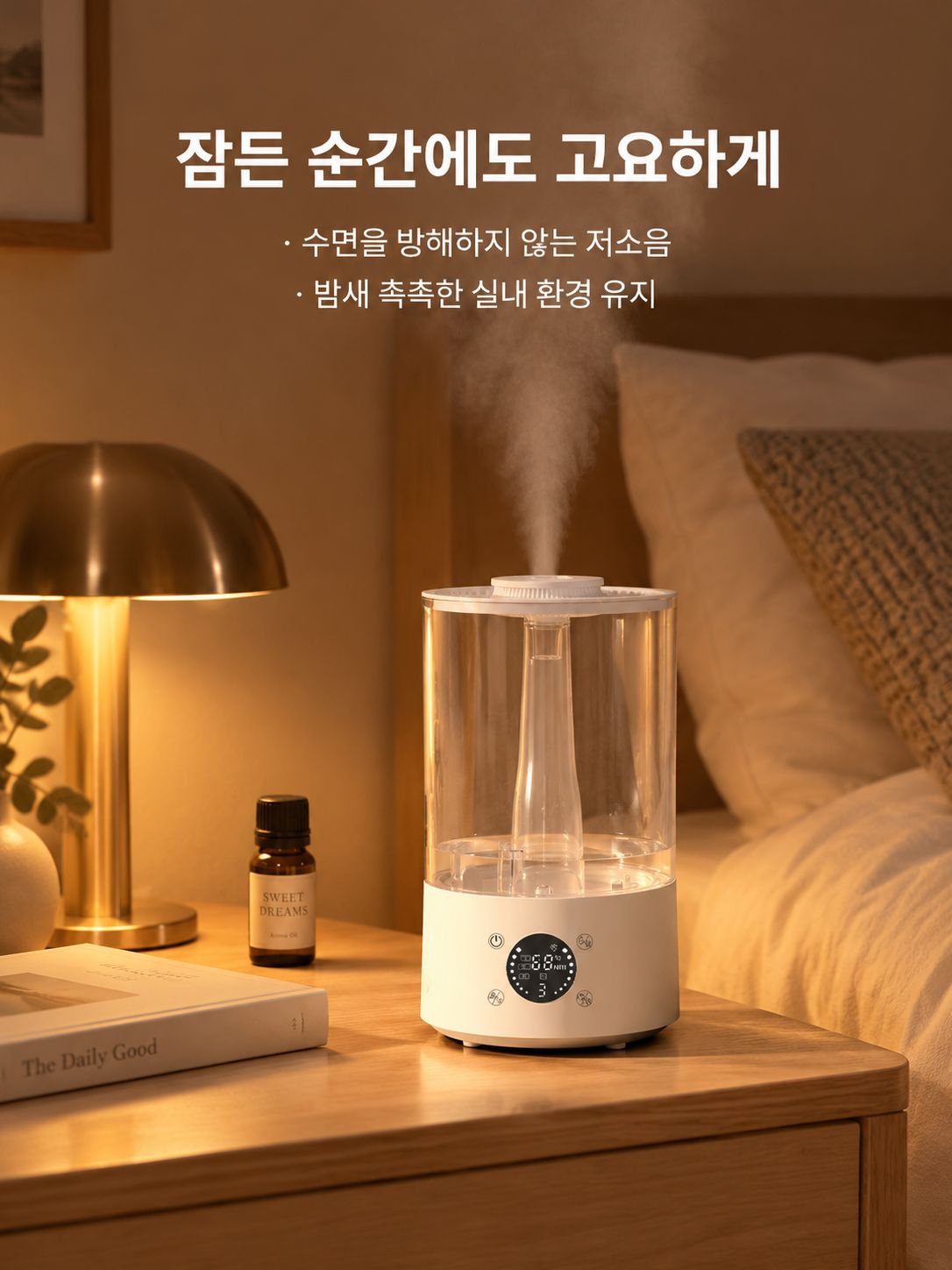 가정용 침실·거실용 투명 데스크탑 가습기, 저소음 수분 보충 대용량 분무 가습기