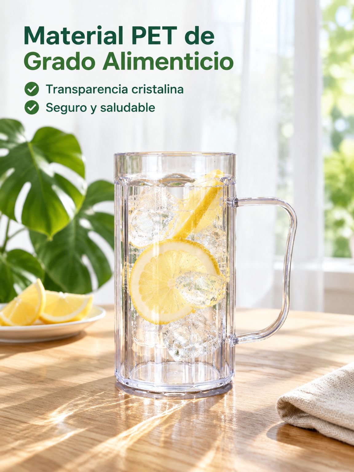 Jarra de cerveza PET transparente de 500 ml con asa