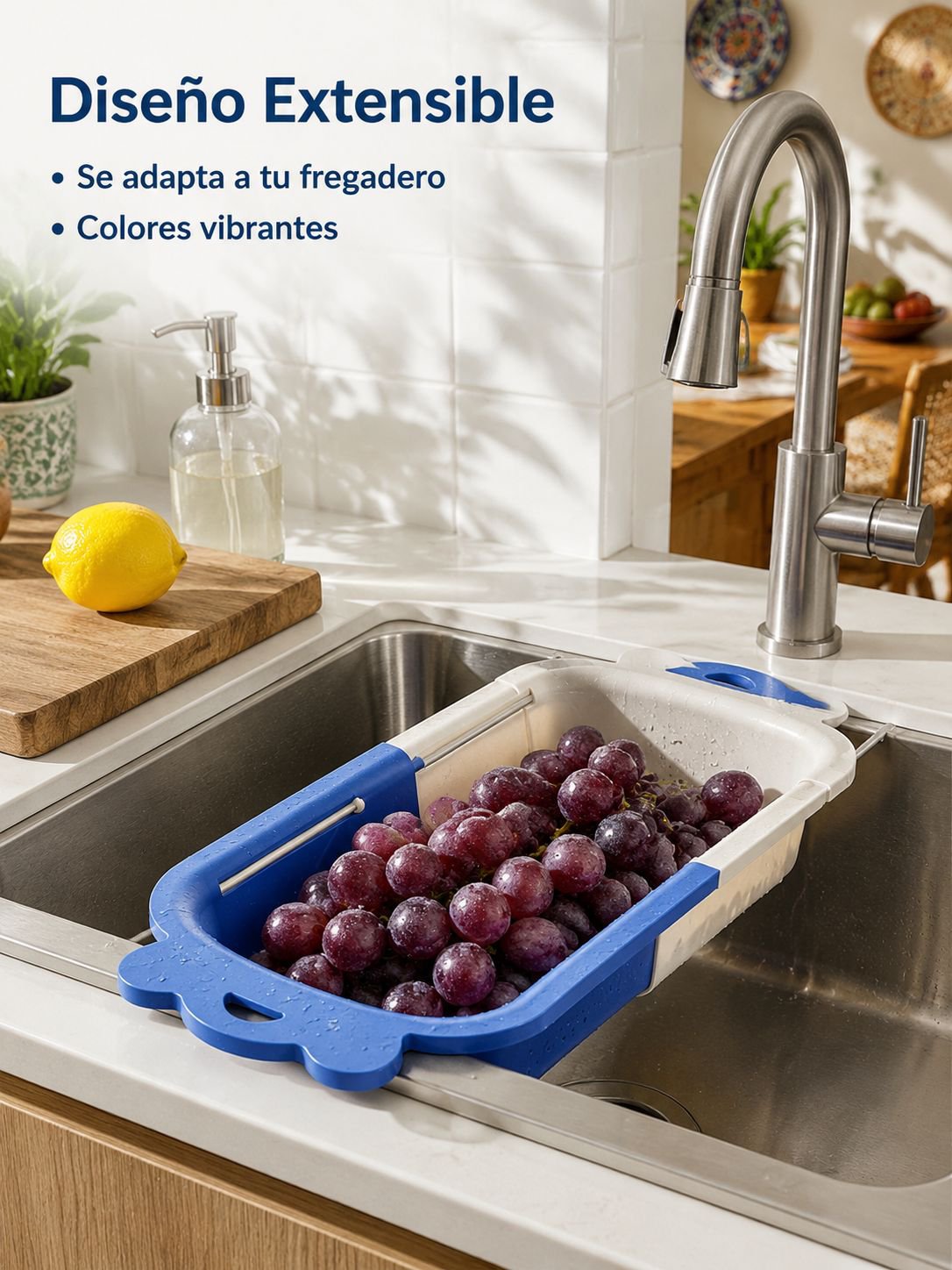 Cesta extensible para lavar y escurrir verduras de grado alimenticio con dopamina