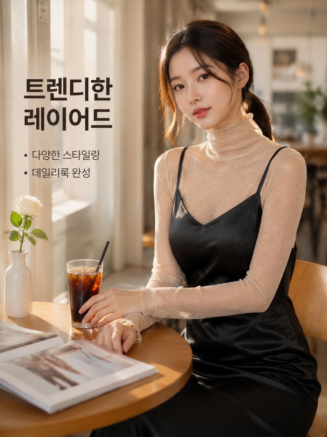 여름용 반짝이 시스루 하이넥 망사 이너 티셔츠