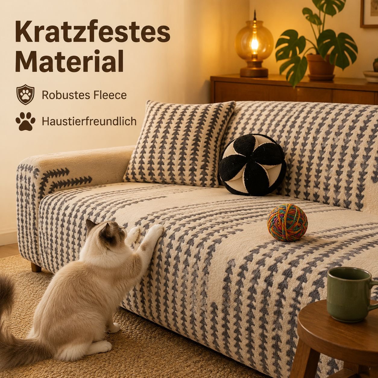 Katzenkratzfester Plüsch-Sofabezug, verschleißfest und rutschfest, luxuriös und schlicht