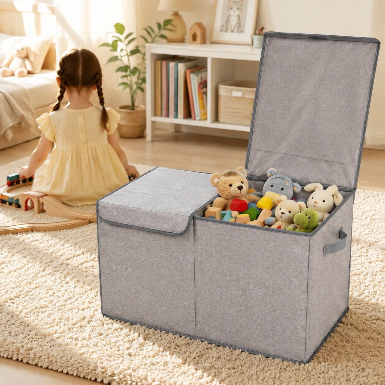Foldable Waterproof Kids Toy Storage Box with Removable Lid and Divider