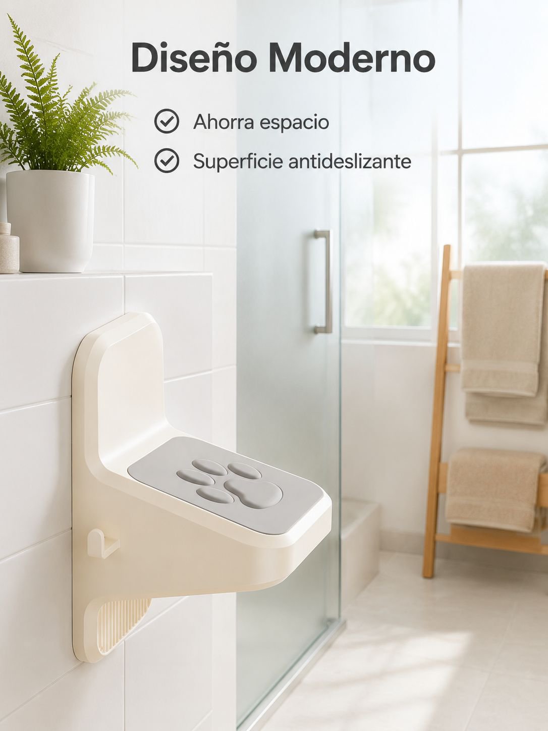 Tablero antideslizante para baño, soporte de pie montado en pared, sin necesidad de taladrar
