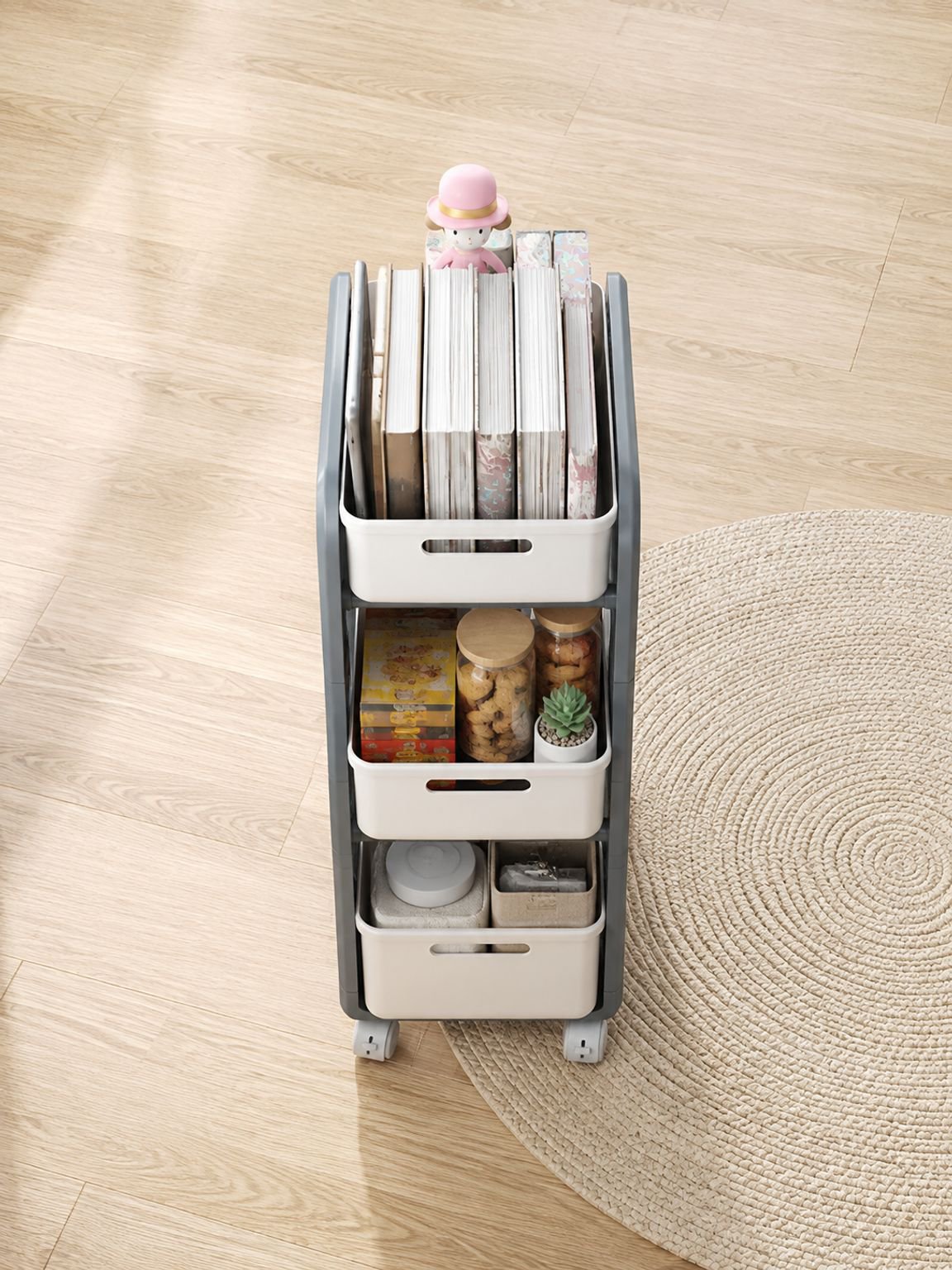Mobiel opbergrek met ruime legplanken voor keuken en badkamer
