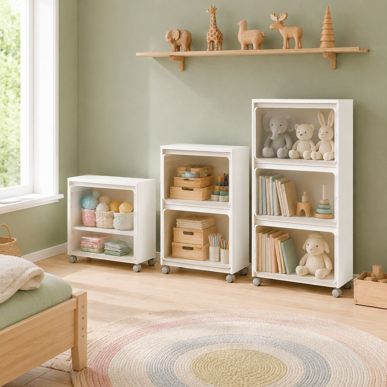 Home Living Room Toy Storage Box with Wheels, Organizer Cabinet