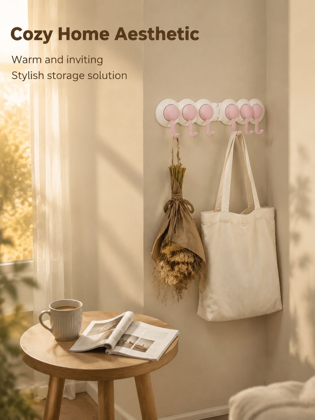 Easy-to-install cream corner wall hooks for versatile use