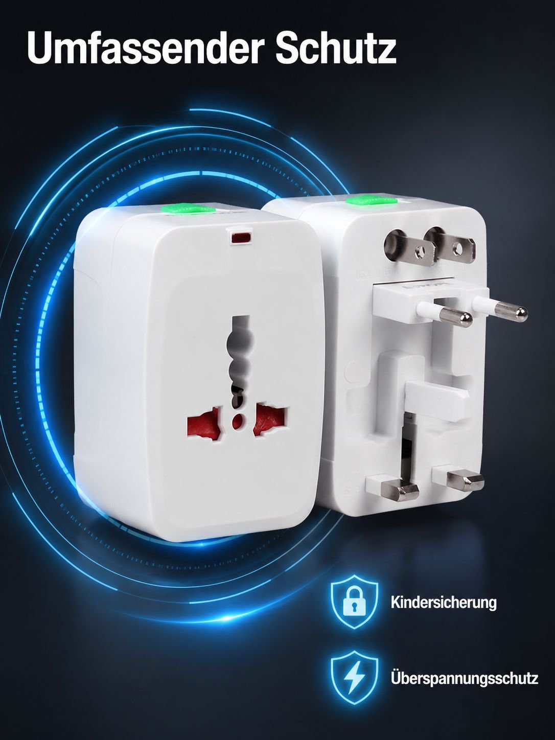Multifunktionaler Universal-Reiseadapter, geeignet für Steckdosen weltweit