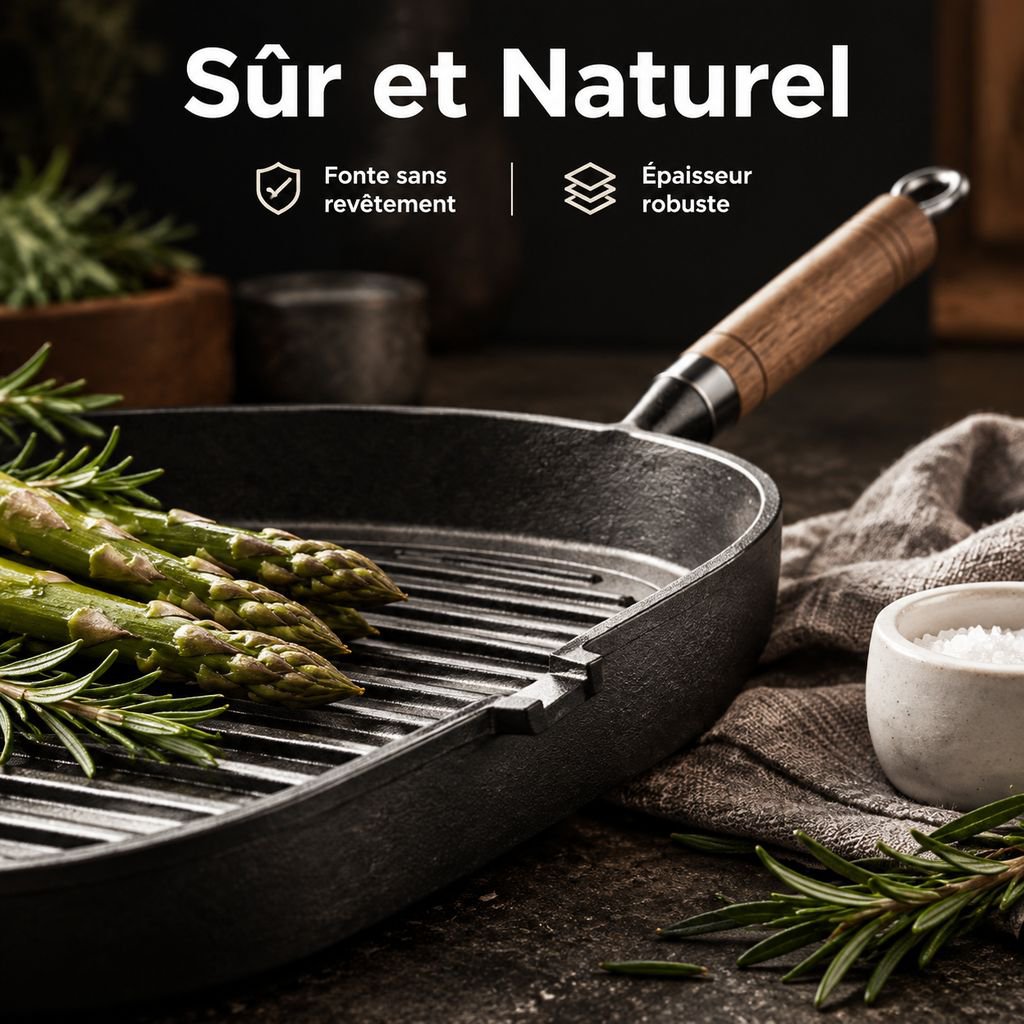Poêle à Steak en Fonte sans Revêtement Gaz et Induction