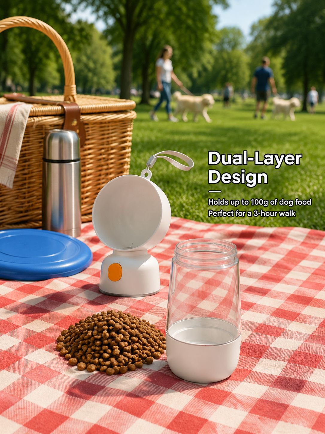 Dog walking water cup with food storage compartment design