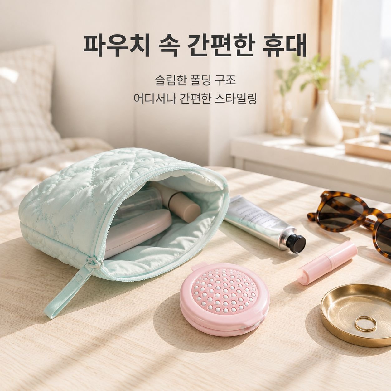 마사지용 접이식 화장 거울과 작은 빗