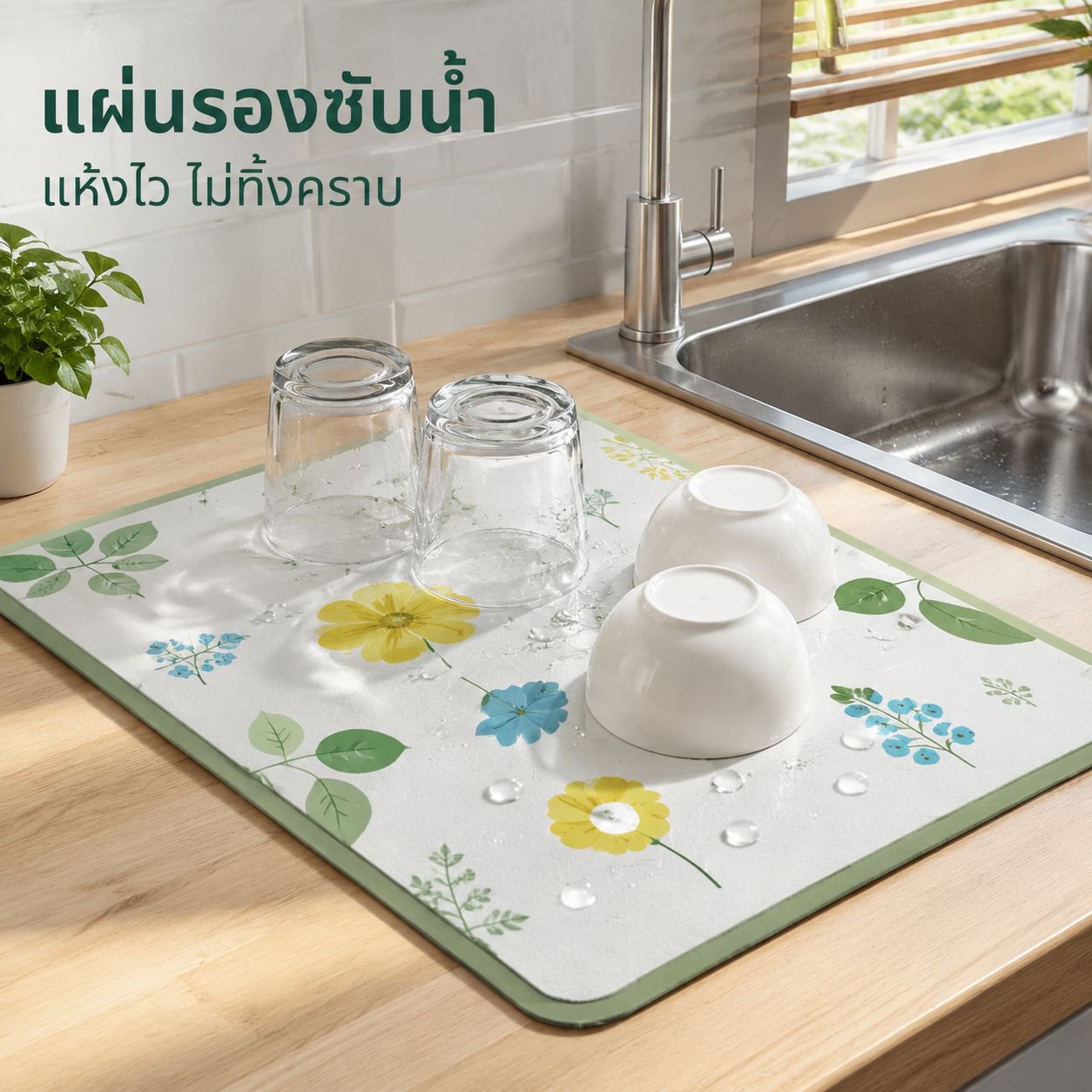 แผ่นรองแก้วซับน้ำสำหรับเคาน์เตอร์ครัว