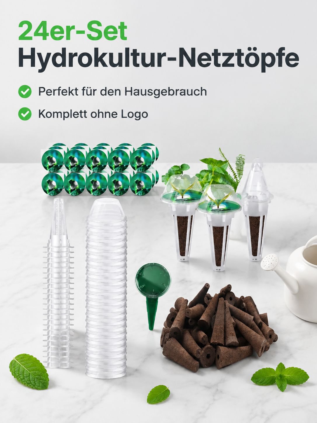 24-teiliges Set Hydrokultur-Anzuchtkörbe, runde Pflanzkörbe für Gemüseanbau ohne Erde