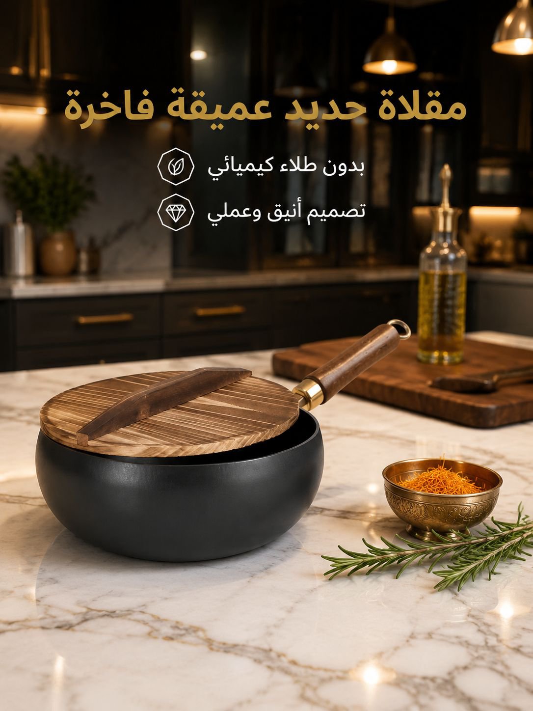 مقلاة عميقة صحية مانعة للالتصاق بدون الطلاء (حديد نقي، توفير عنصر الحديد للجسم )
