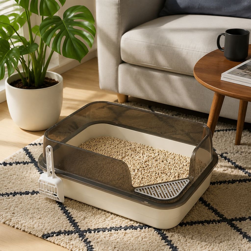 Extra Large Semi-Enclosed Splash-Proof Cat Litter Box