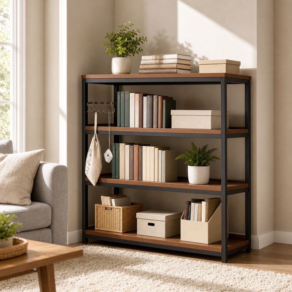 Household Multi-Layer Floor Bookshelf Against the Wall Storage Rack