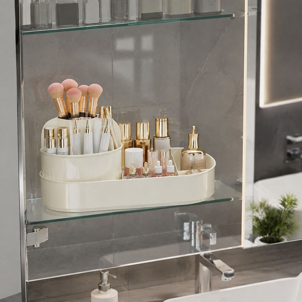 Spacious compartments of the multifunctional makeup organizer