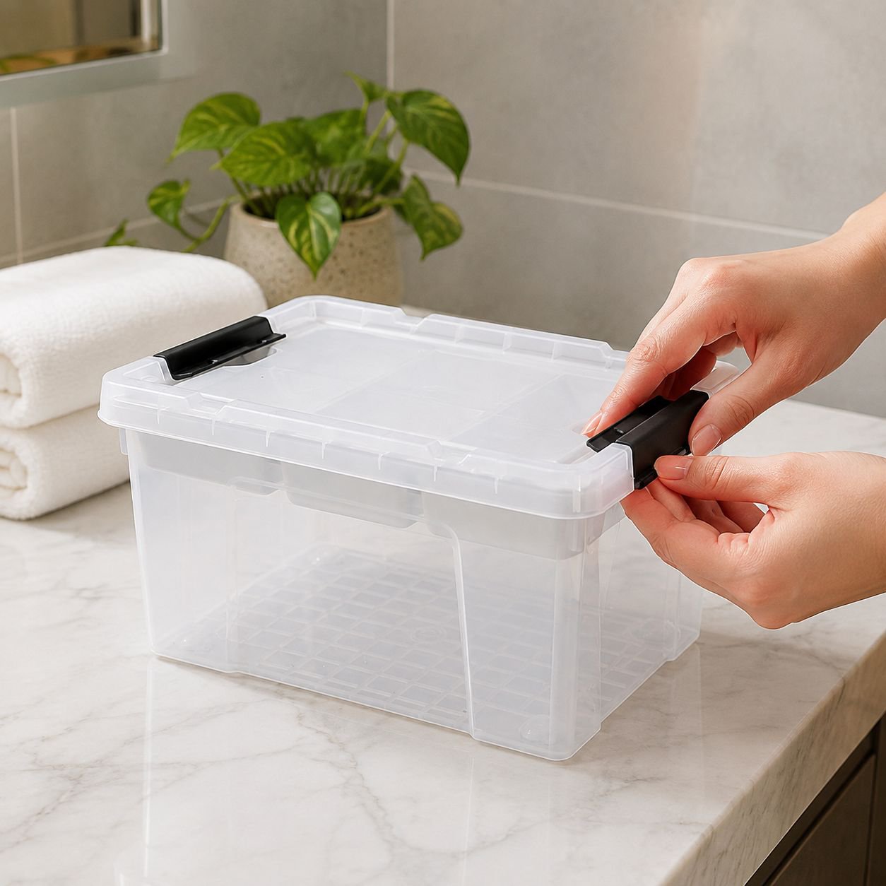 Caja organizadora transparente reforzada para el hogar